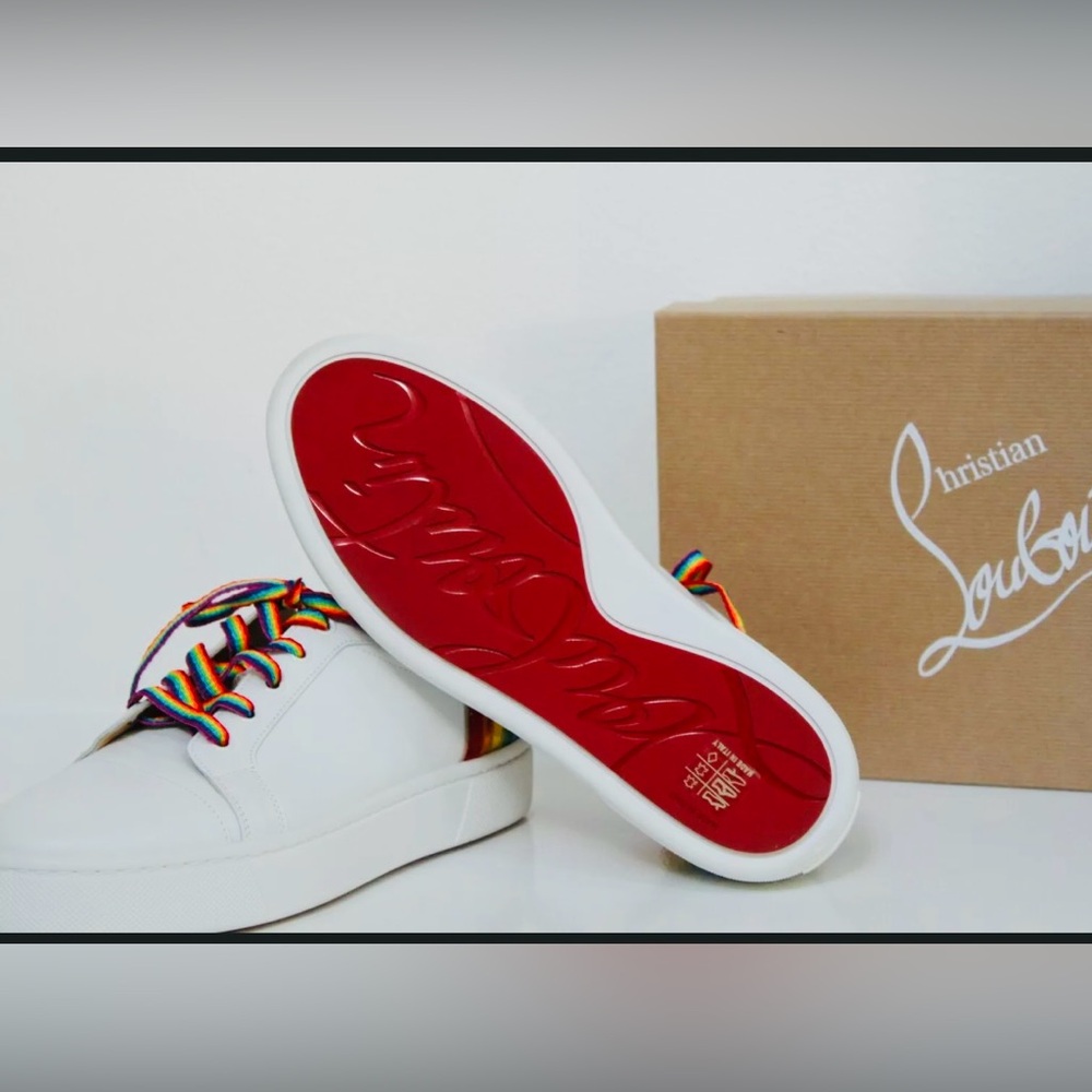 Christian Louboutin White Sneakers with Red Soles and Rainbow Laces